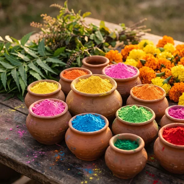 Herbal gulal powder in earthenware pots with natural herbs, bulk wholesale quantity