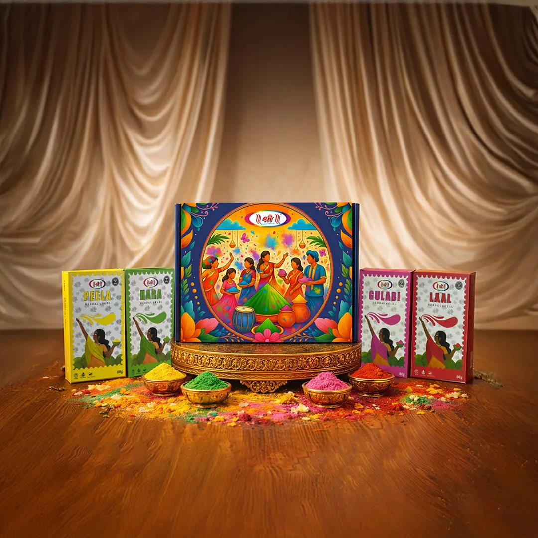 Shaktirang Corporate Holi Gift Box — premium presentation on brass tray