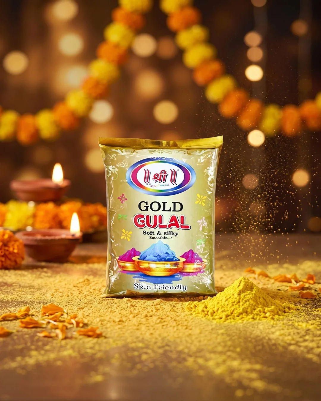 Natural holi colour herbal gulal air pouches for export