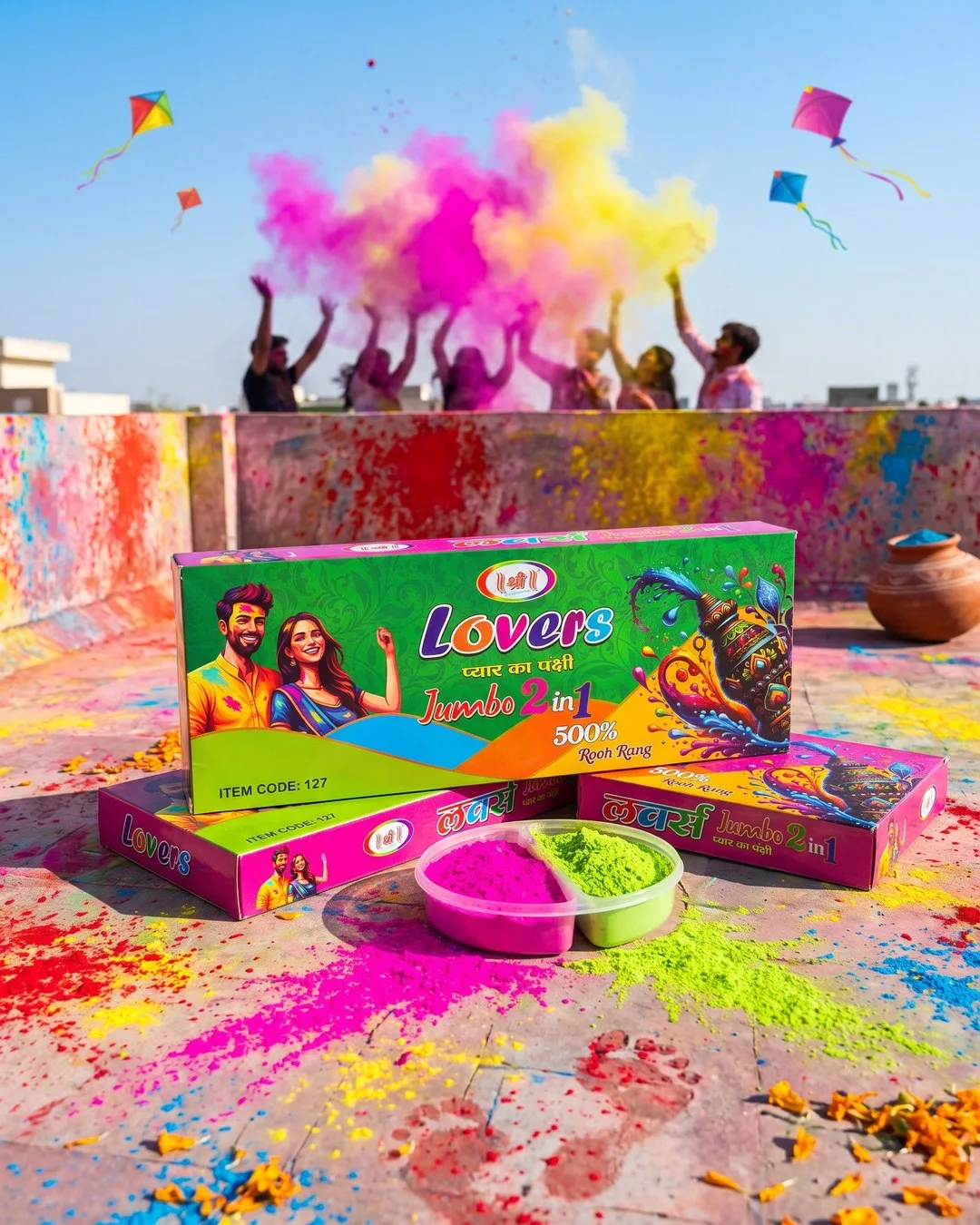 Holi rang tin dibbi colour powder for export