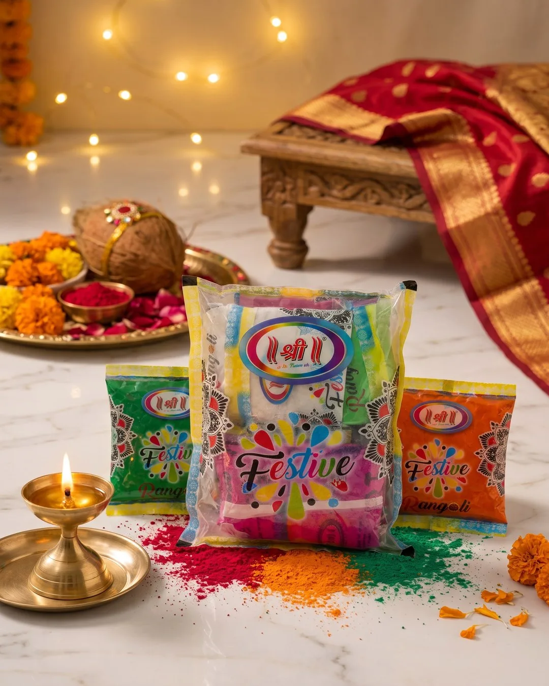 Eco-friendly rangoli colour pouches for export